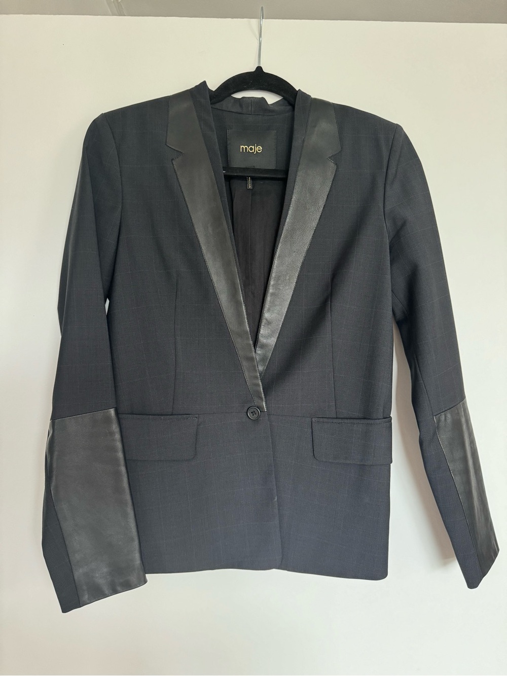 Maje Black Blazer with Leather Details